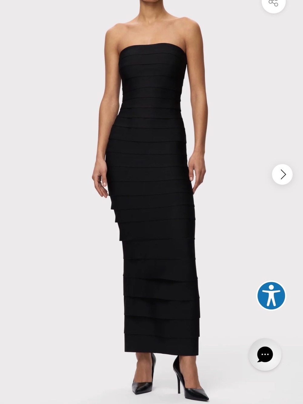 Herve Leger Strapless Black Tiered Bandage Maxi Dress